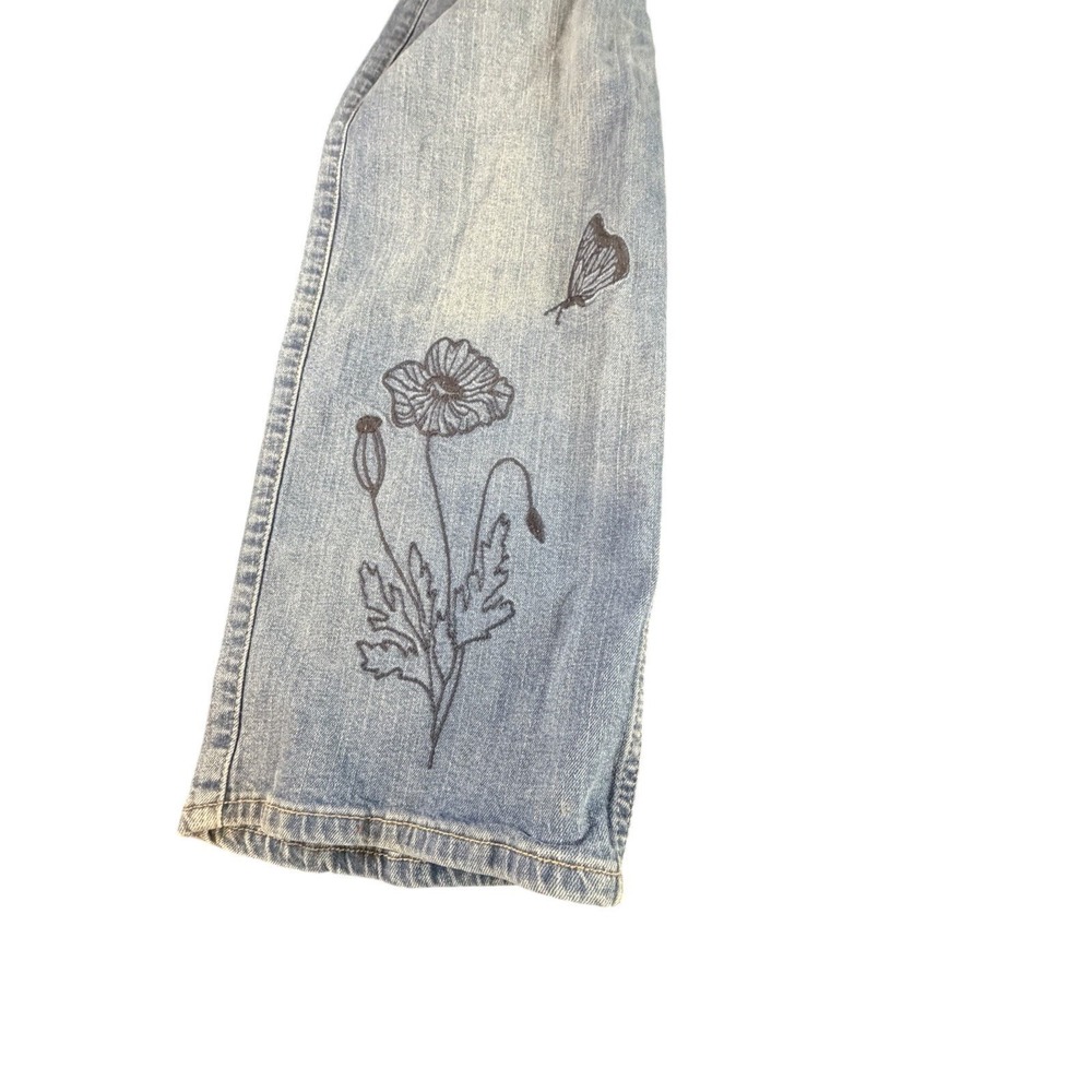 Abercrombie & Fitch Wide Leg Jeans Light Wash Mushroom Poppy Embroidered Womens - Picture 4 of 7